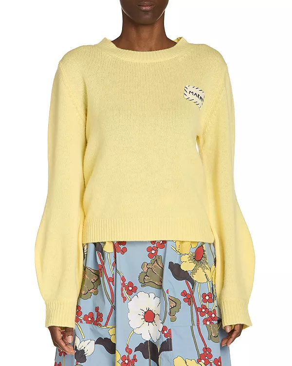 

Кашемировый свитер с длинными рукавами и круглым вырезом Marni, желтый