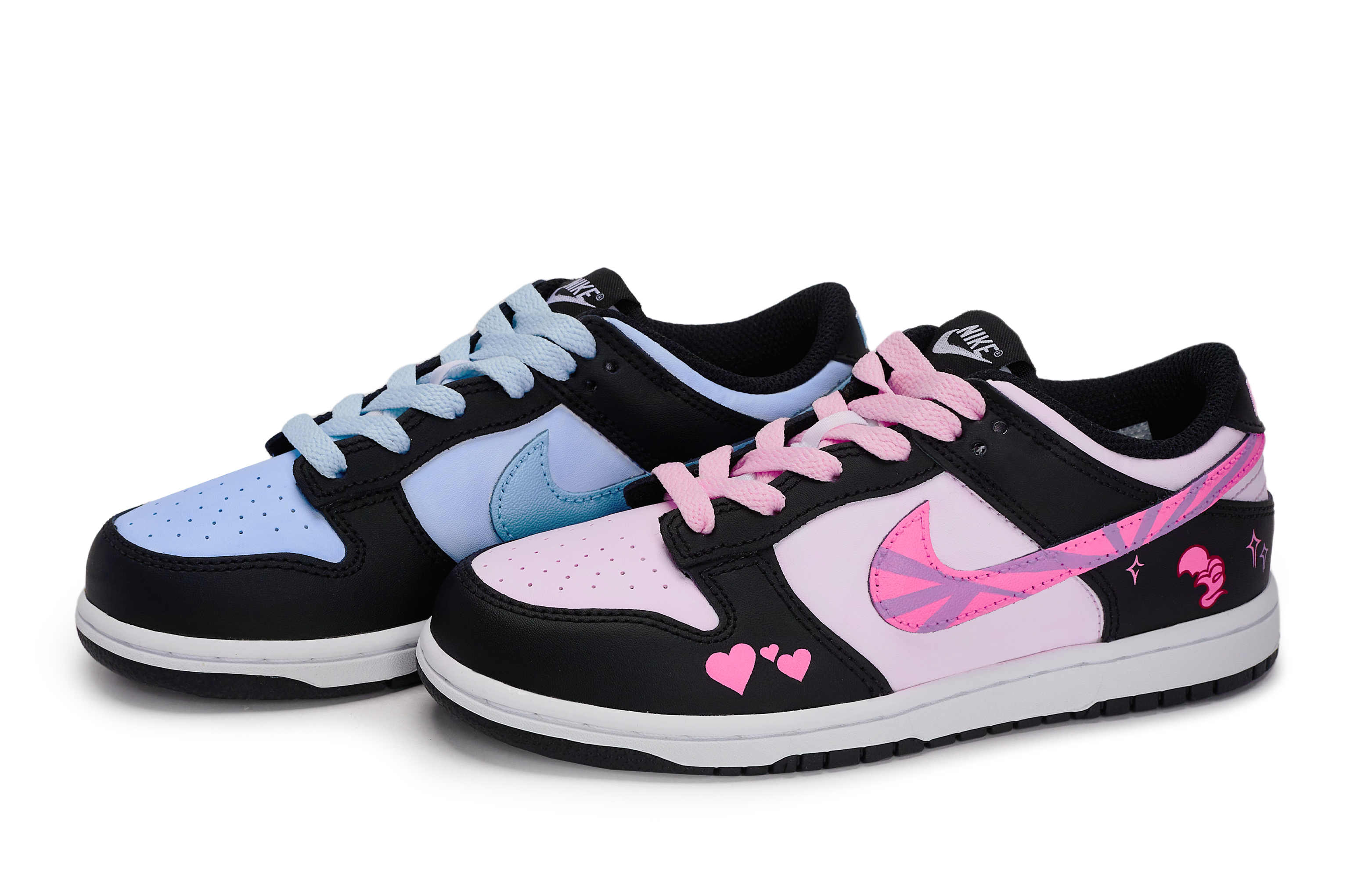 Nike Детские кроссовки для скейтбординга Dunk "White/Black" с противоскользящим покрытием и износостойким верхом — черный, белый, синий и розовый — фото 4