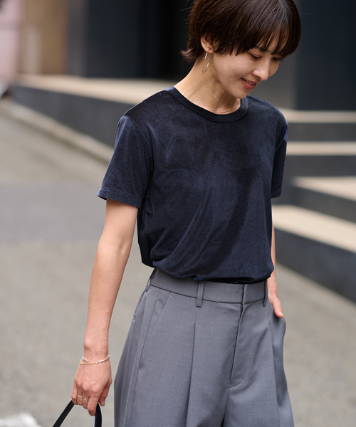 

Футболка с коротким рукавом, полупрозрачная, бархат JOURNAL STANDARD relume, темно-синий