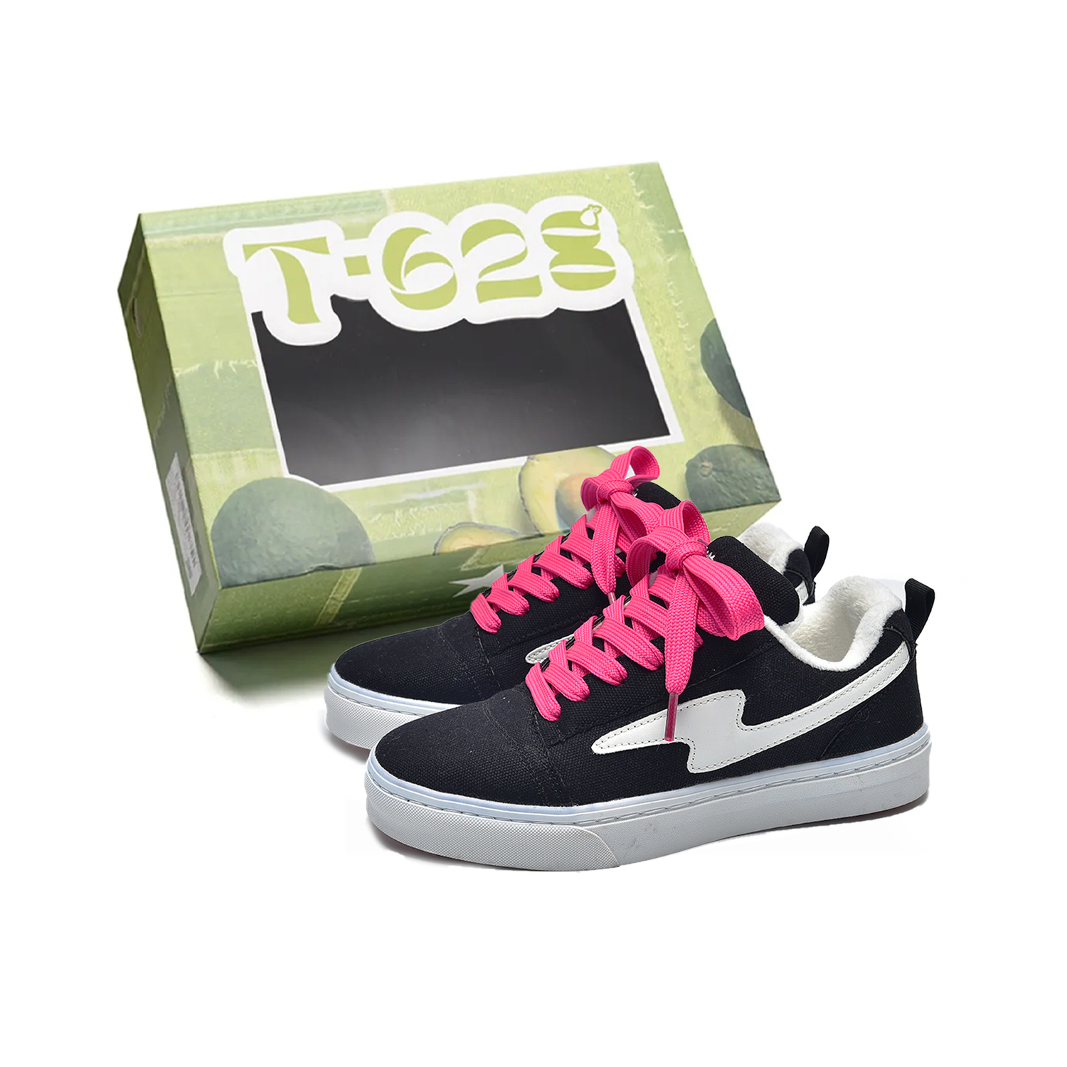 

Скользоустойчивые, износостойкие, легкие, дышащие низкие скейтерские кроссовки унисекс T628, черный (розово-красный Laces)[Fleece-Lined and Thickened]