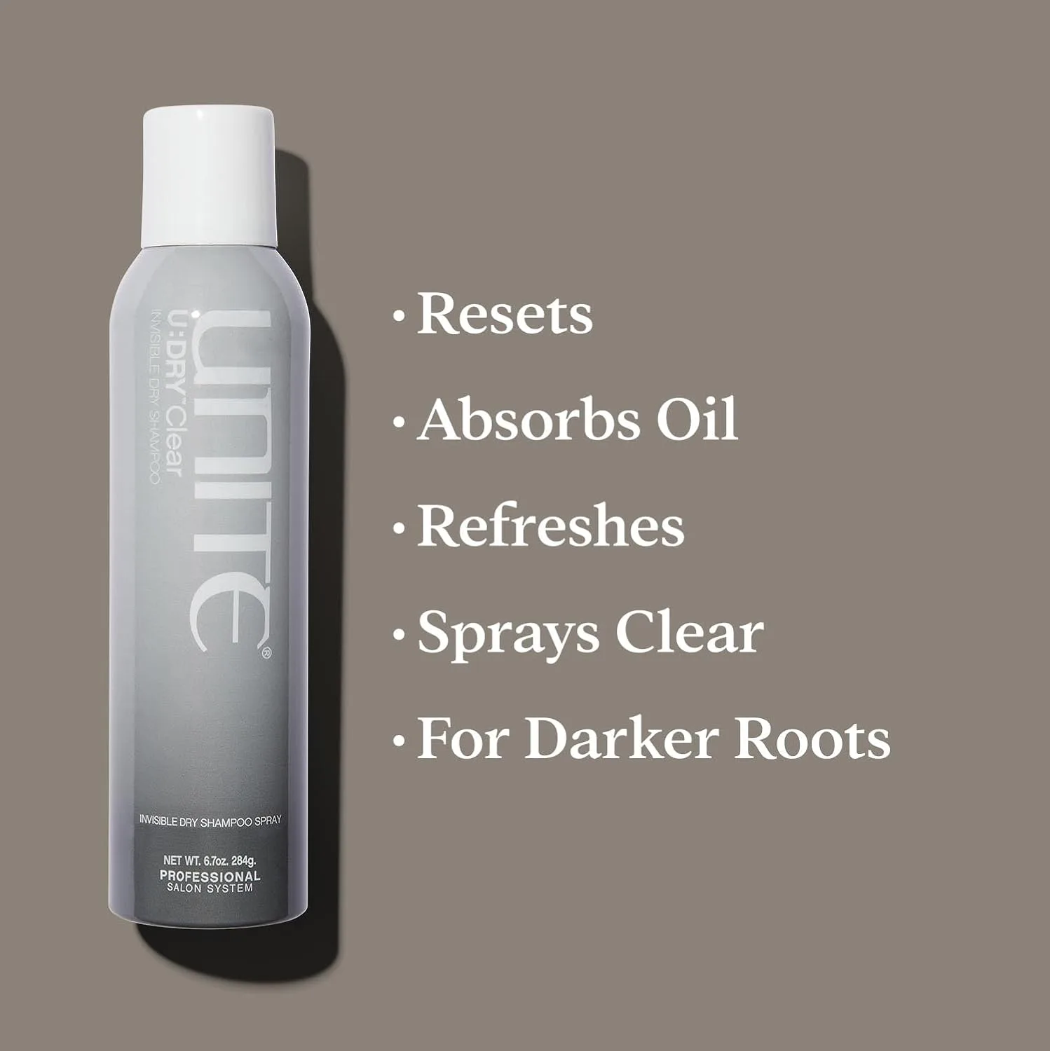 UNITE Hair - U:DRY Clear - Невидимый сухой шампунь, который впитывает излишки кожного сала, нейтрализует запах и освежает, не оставляя следов - Идеально подходит для темных волос - 6,7 унций — фото 2