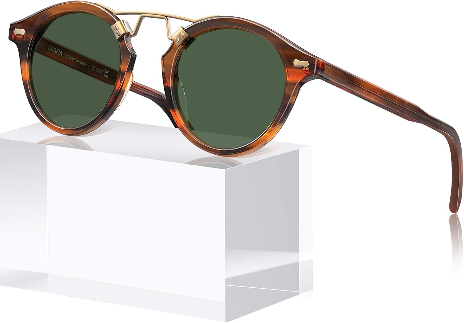 

Солнцезащитные очки CARFIA Small Face Acetate Polarized Sunglasses для женщин с защитой от УФ-излучения, в стиле ретро, ​​с двойной перемычкой и металлическими оправами, круглые, 9-2. Brown Striped Frame Green Lens