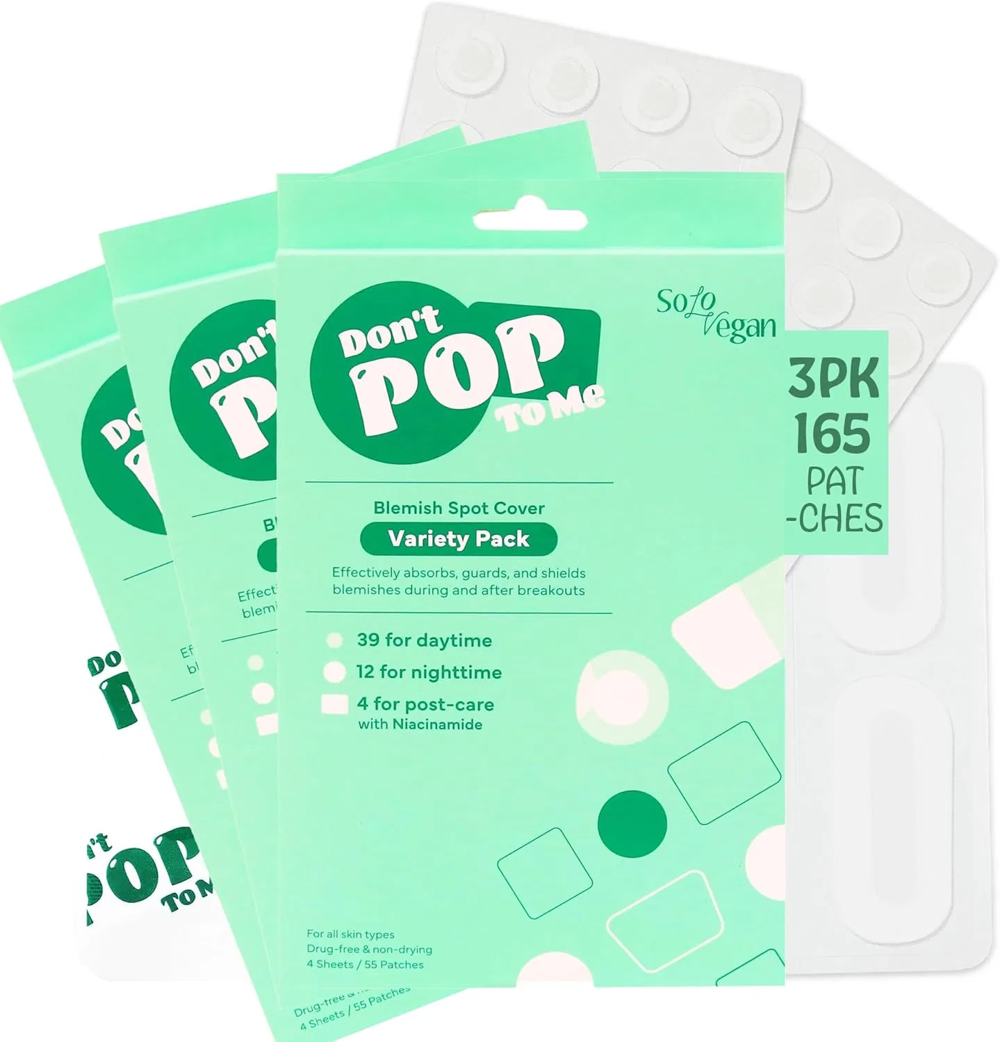 Пластыри от акне SoloVegan Don't Pop to Me, 165 шт