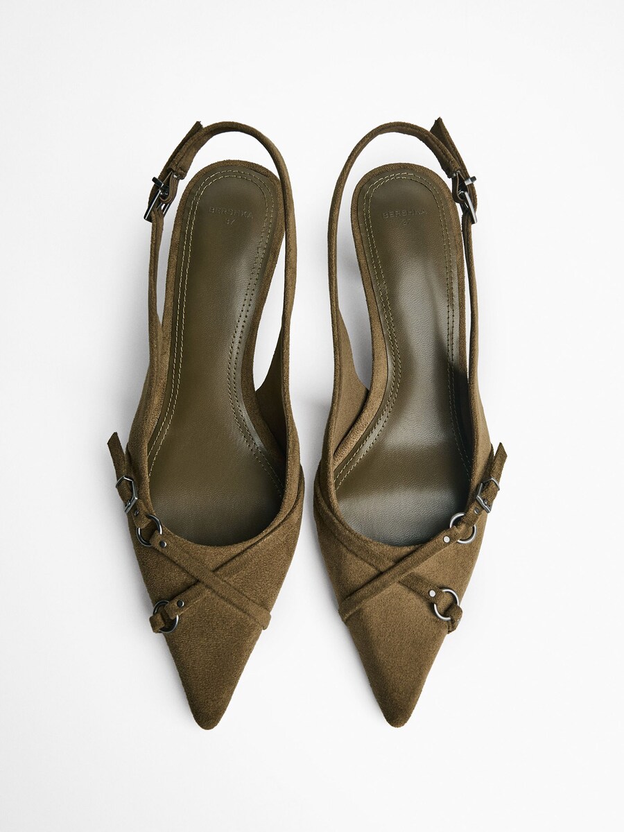 Туфли-лодочки с открытой пяткой Bershka, Khaki — фото 3