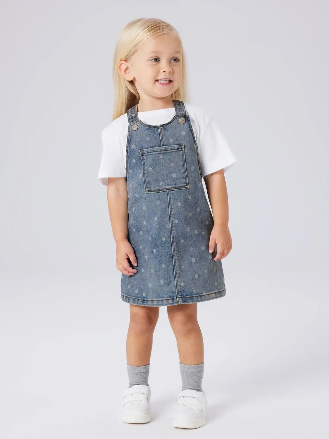 Джинсовый сарафан с цветочным принтом, Name it, medium blue denim — фото 2