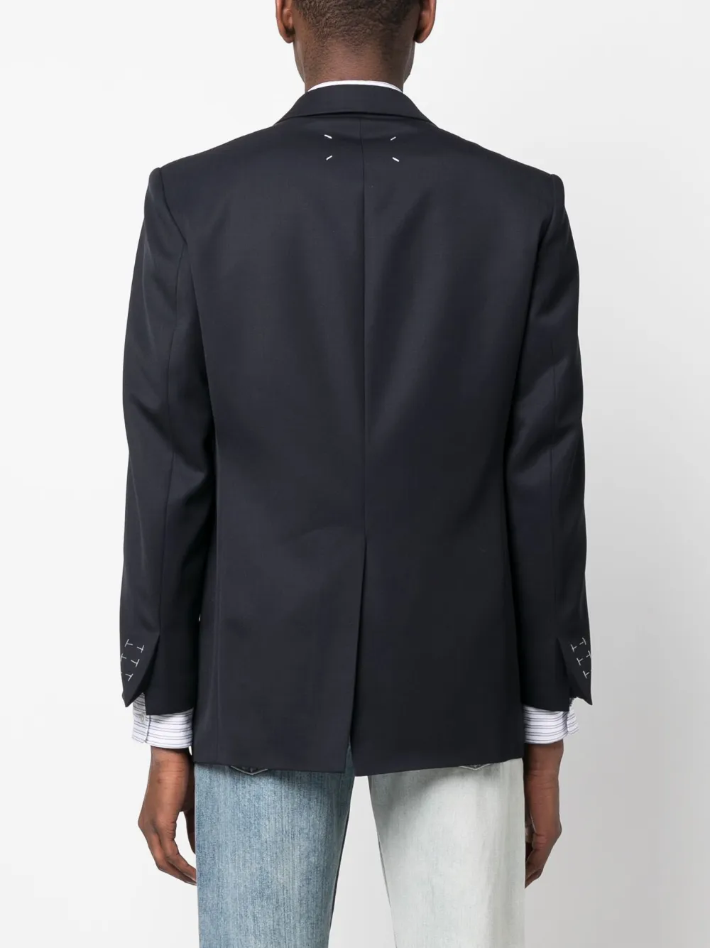 Шерстяной однобортный пиджак MAISON MARGIELA, синий — фото 4