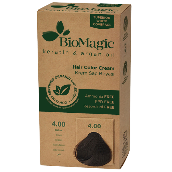 

Краска для волос коричневый 4.00, 250 г Biomagic Keratin&Argan oil, цвет brąz 4.00