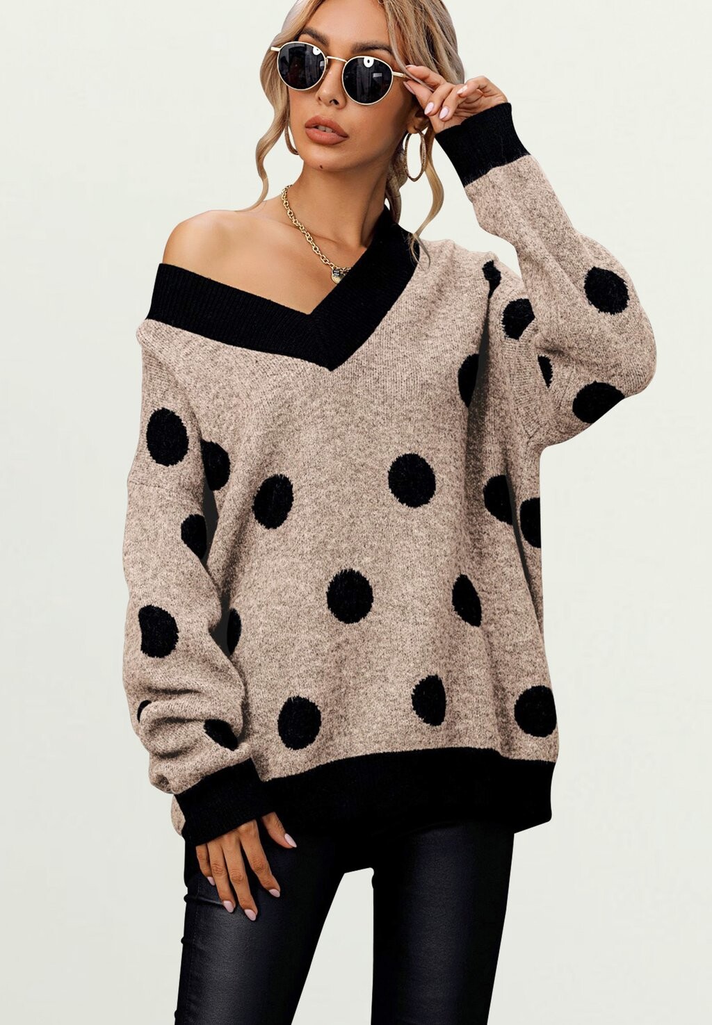 

Вязаный свитер POLKA DOT SOFT V NECK FS Collection, цвет beige