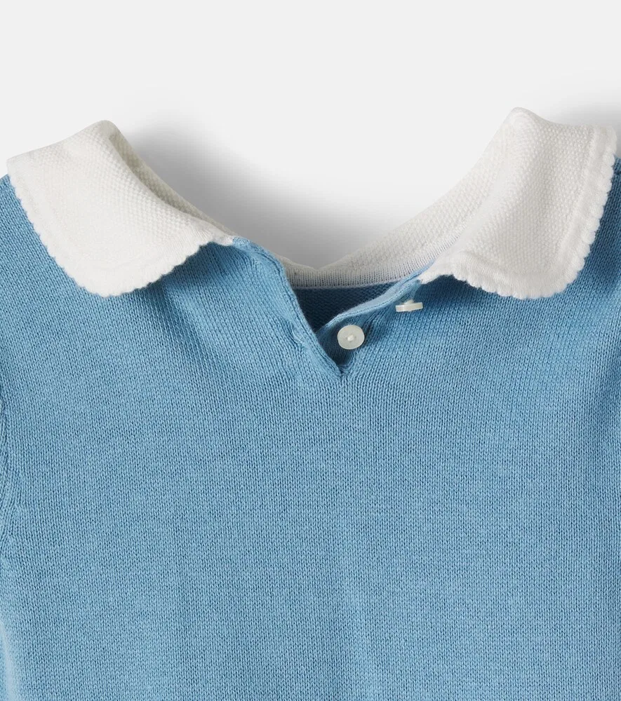 Вязаное хлопковое платье Polo Ralph Lauren Kids, синий — фото 4