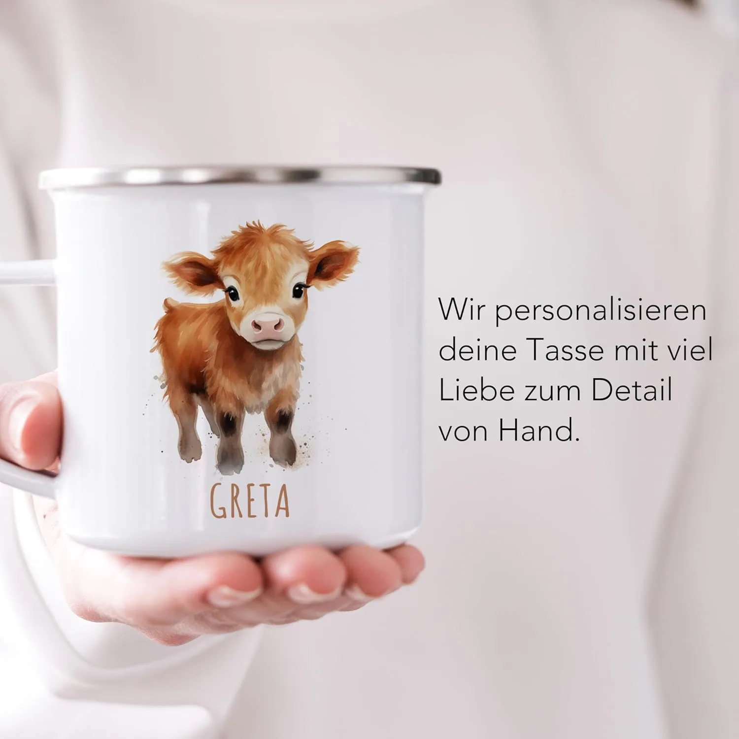 Детская эмалированная кружка Cow с именем, 300 мл DEL MÀ Unique & Personal — фото 2