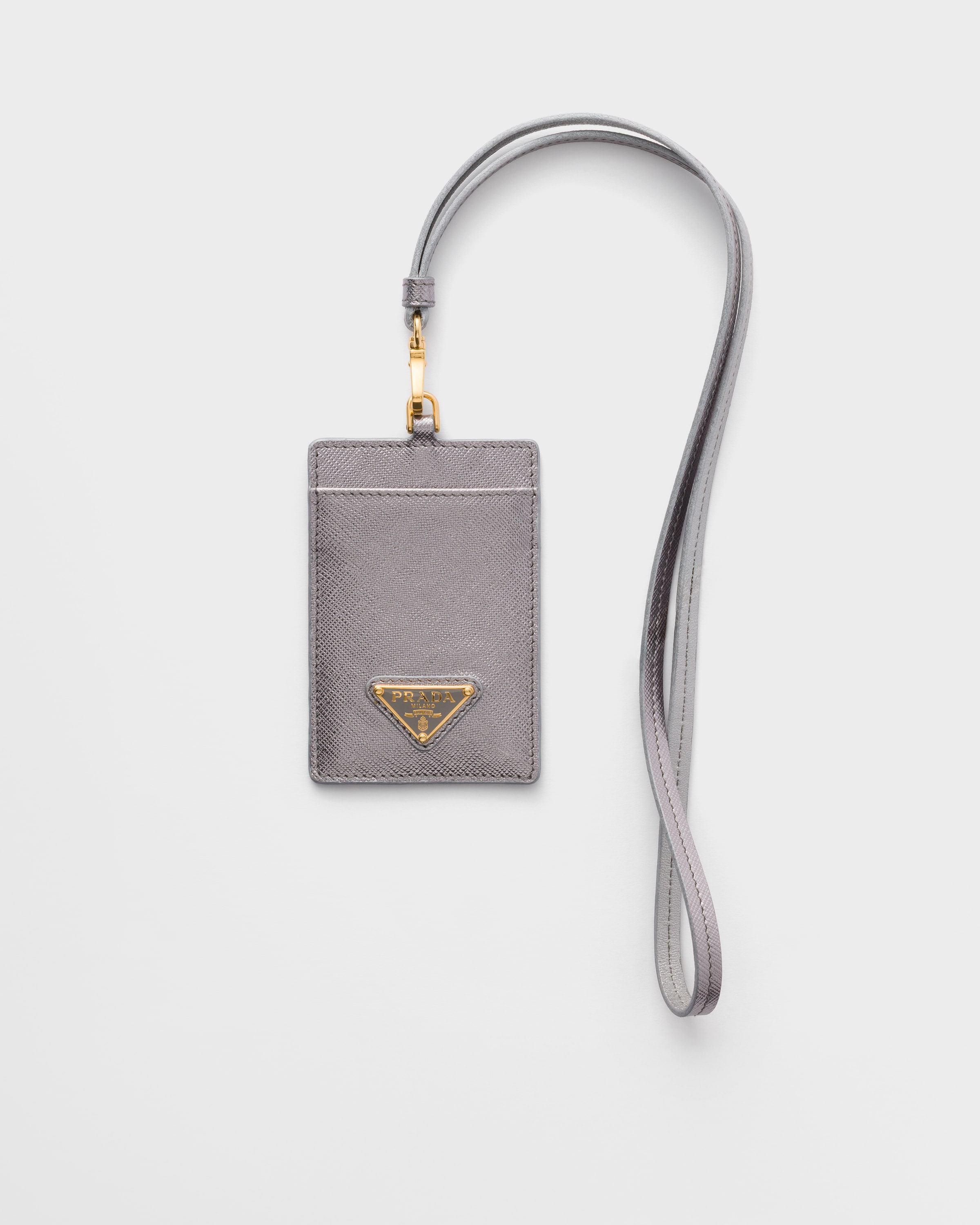 

Держатель для пропуска из сафьяновой кожи Prada, хром