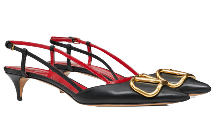 Туфли женские Valentino Vlogo, черный / красный — фото 3