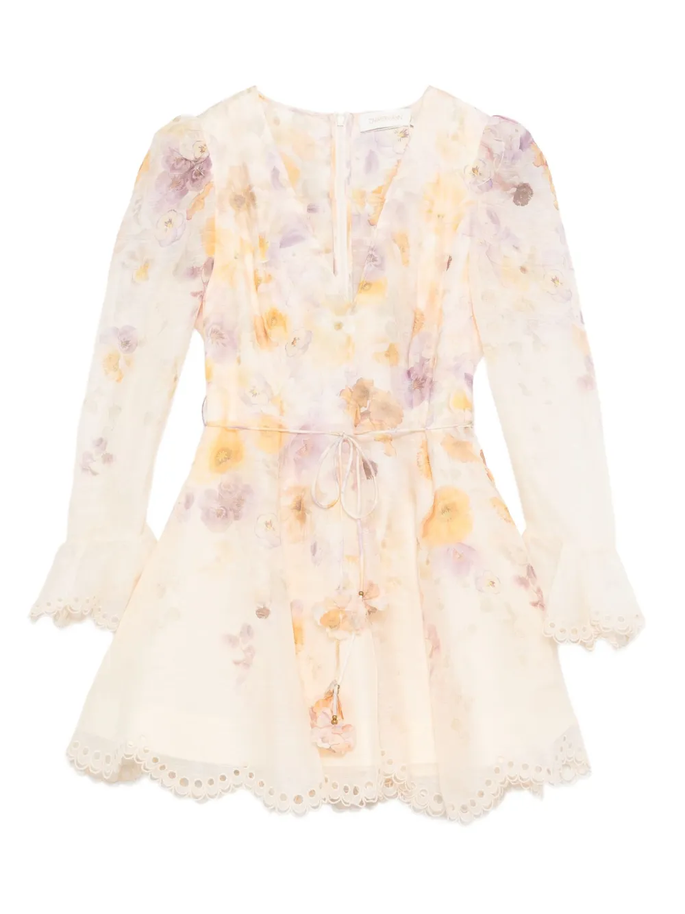 

Мини-платье с вышивкой и кружевной отделкой Zimmermann, нейтральный