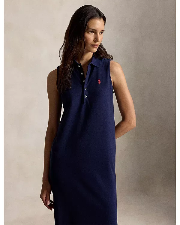 Платье-Поло без рукавов из эластичного хлопка Ralph Lauren, Navy — фото 3