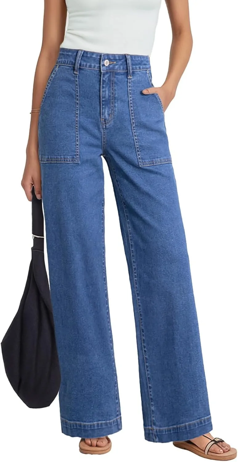 

Женские брюки Dokotoo High Waisted, джинсы Stretch Loose Fit Colorblock с карманом