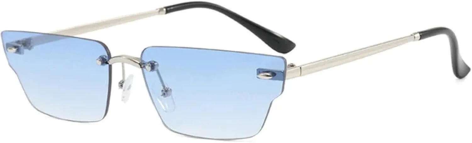 

Популярные солнцезащитные очки без оправы для женщин, маленькие, прямоугольные, с прозрачными линзами Ocean, защита от УФ-излучения UV400 UATXTAU, Silver-blue