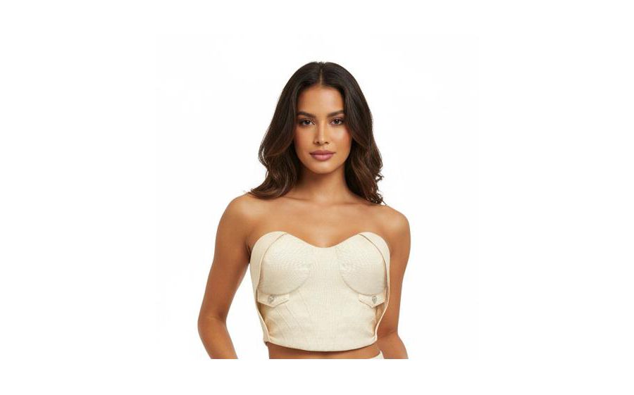 

Женский укороченный топ-корсет из светлого денима Chaby | Бюстье без бретелей Jendue, Ecru