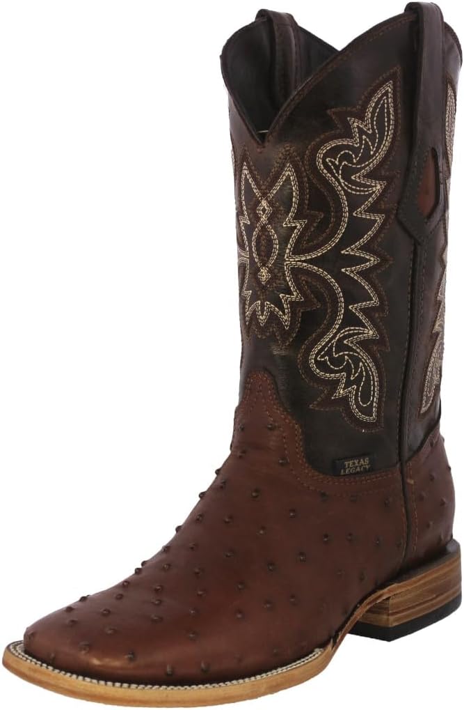 

Мужские коричневые ковбойские сапоги Texas Legacy из кожи с рисунком из перьевой кожи страуса, квадратный носок