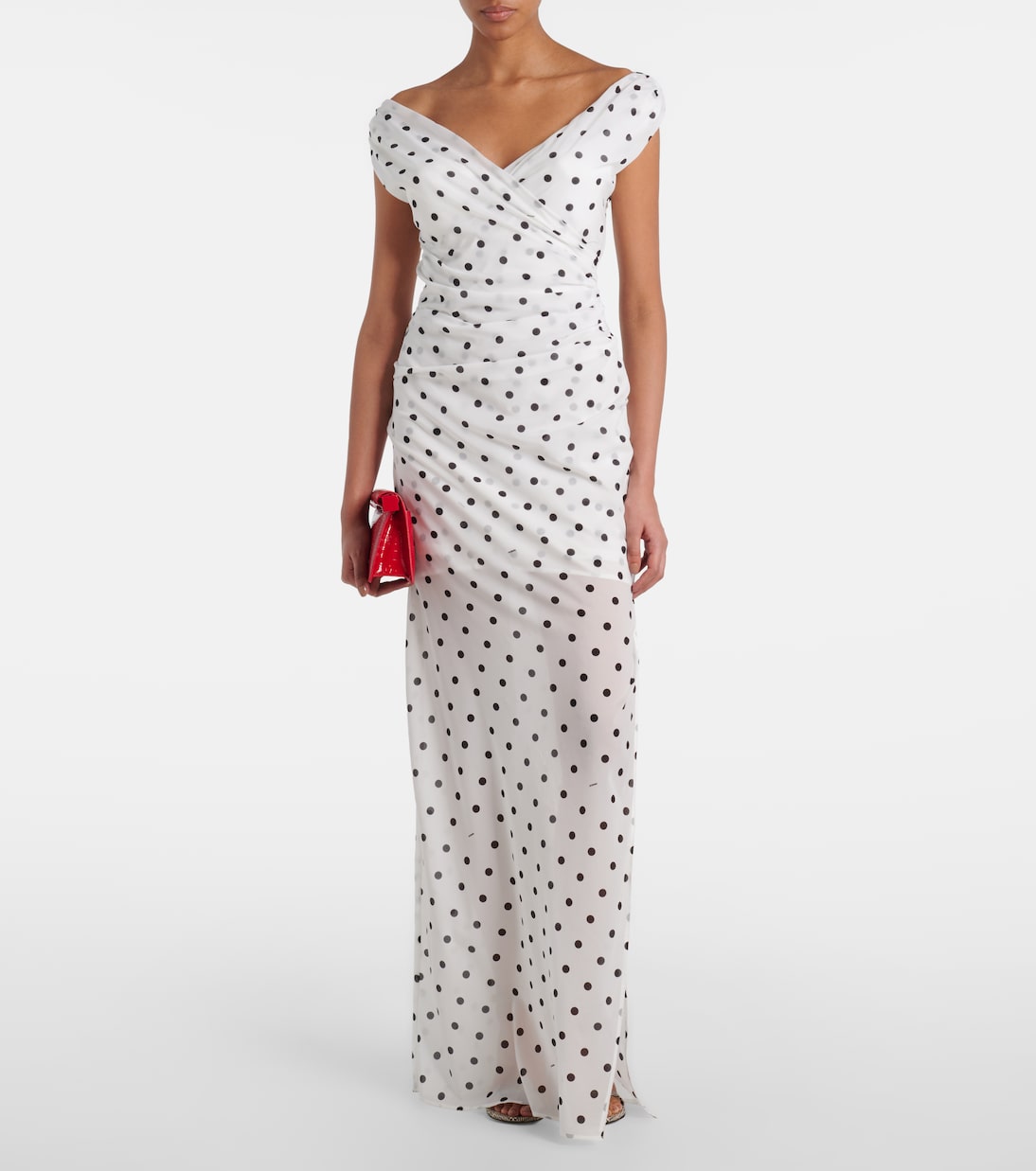 Платье макси в горошек с драпировкой от Риты Jacquemus, Print Dots Logo White/B — фото 2