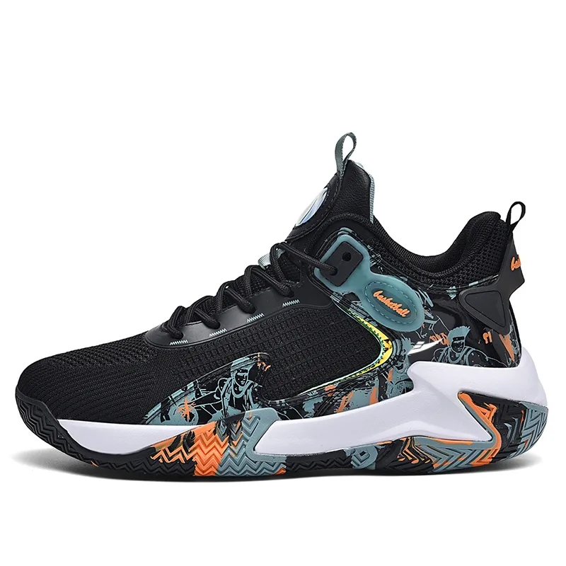 Детские баскетбольные кроссовки мужские KUDING, Black Cyan Gray, All-Season