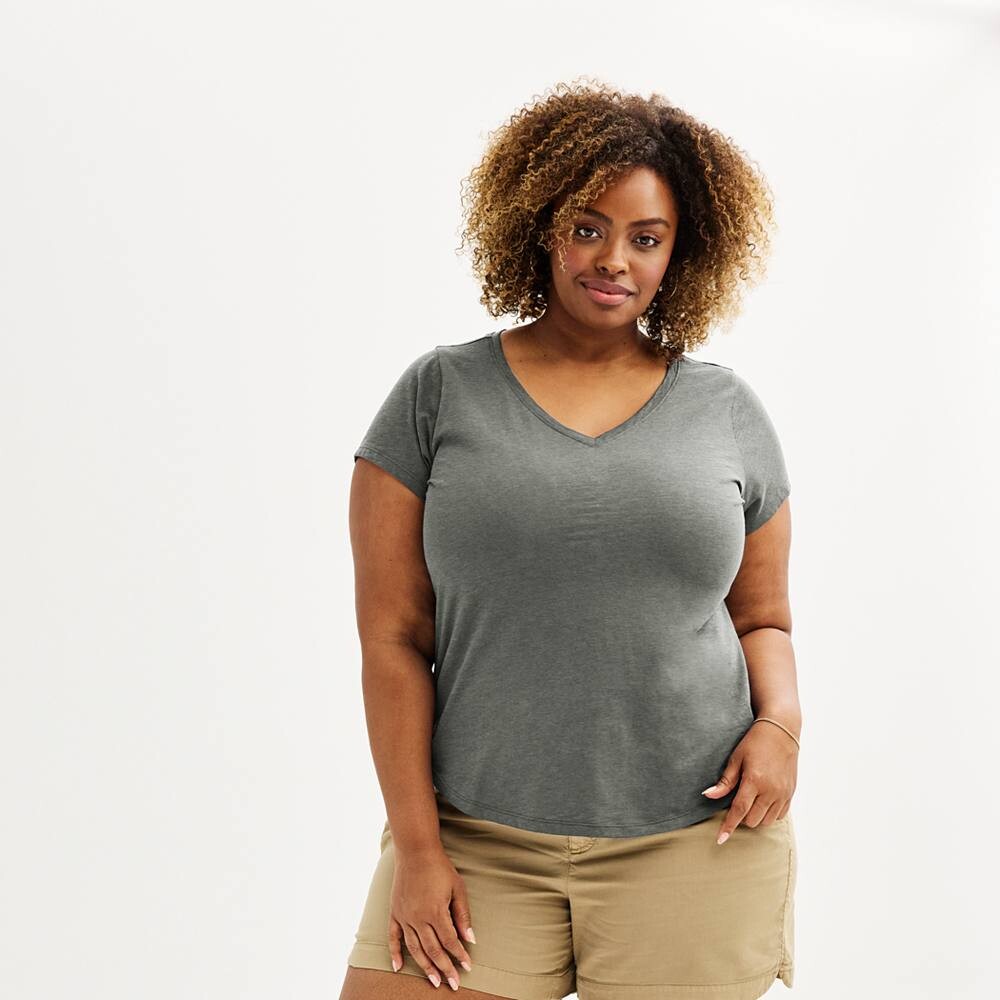 

Плюс размер Sonoma Goods For Life Повседневная футболка с короткими рукавами и V-образным вырезом, цвет Charcoal