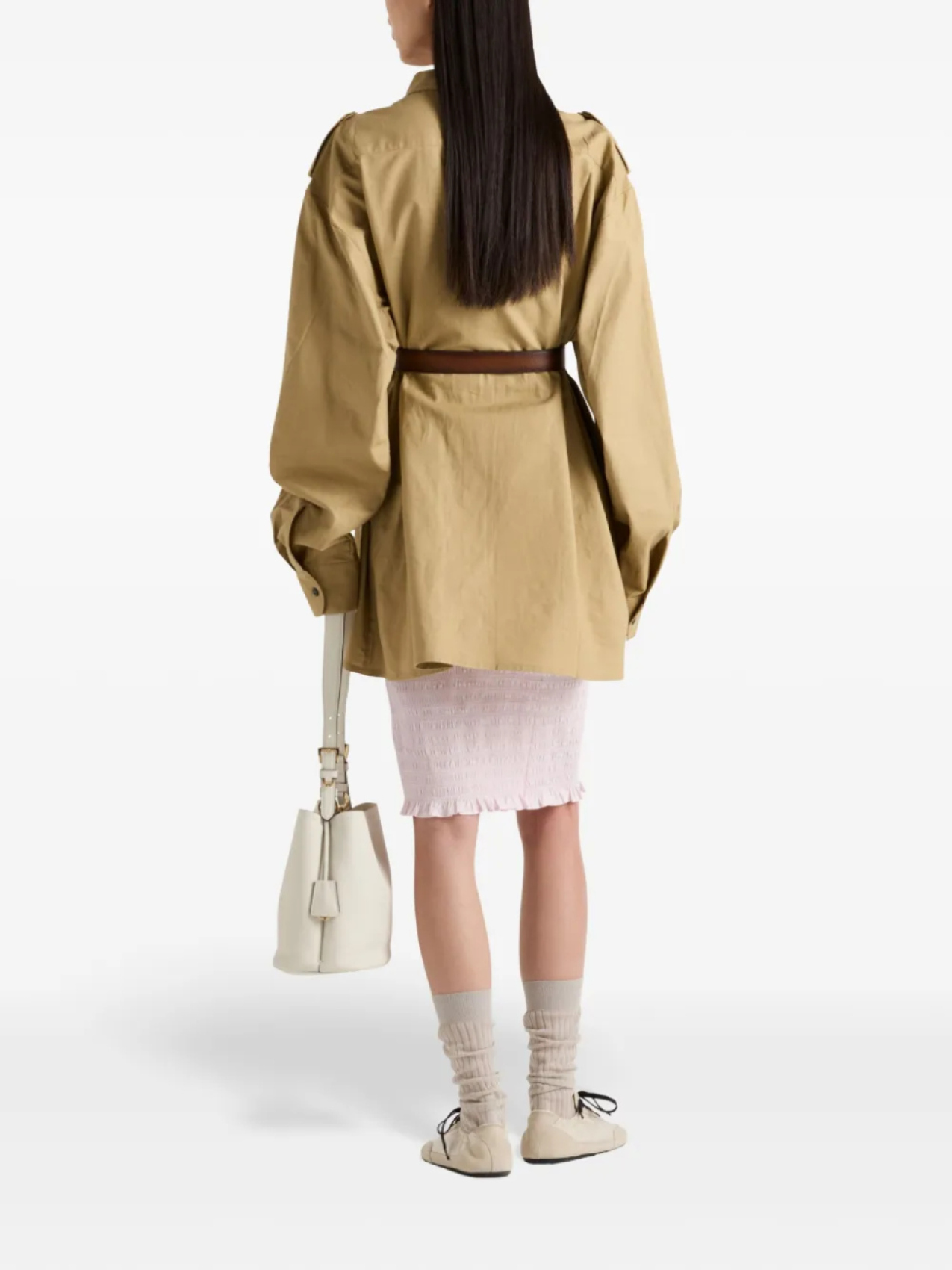 Рубашка свободного кроя Prada из хлопка, нейтральный — фото 3