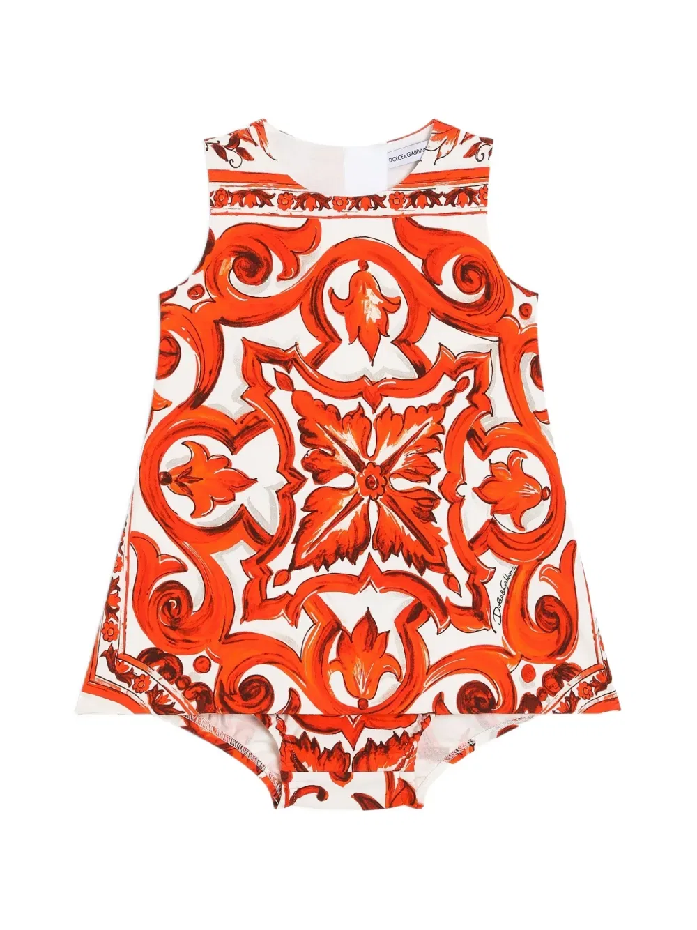 Платье с майоликовой печатью и панталоны из трикотажа Dolce & Gabbana Kids, белый