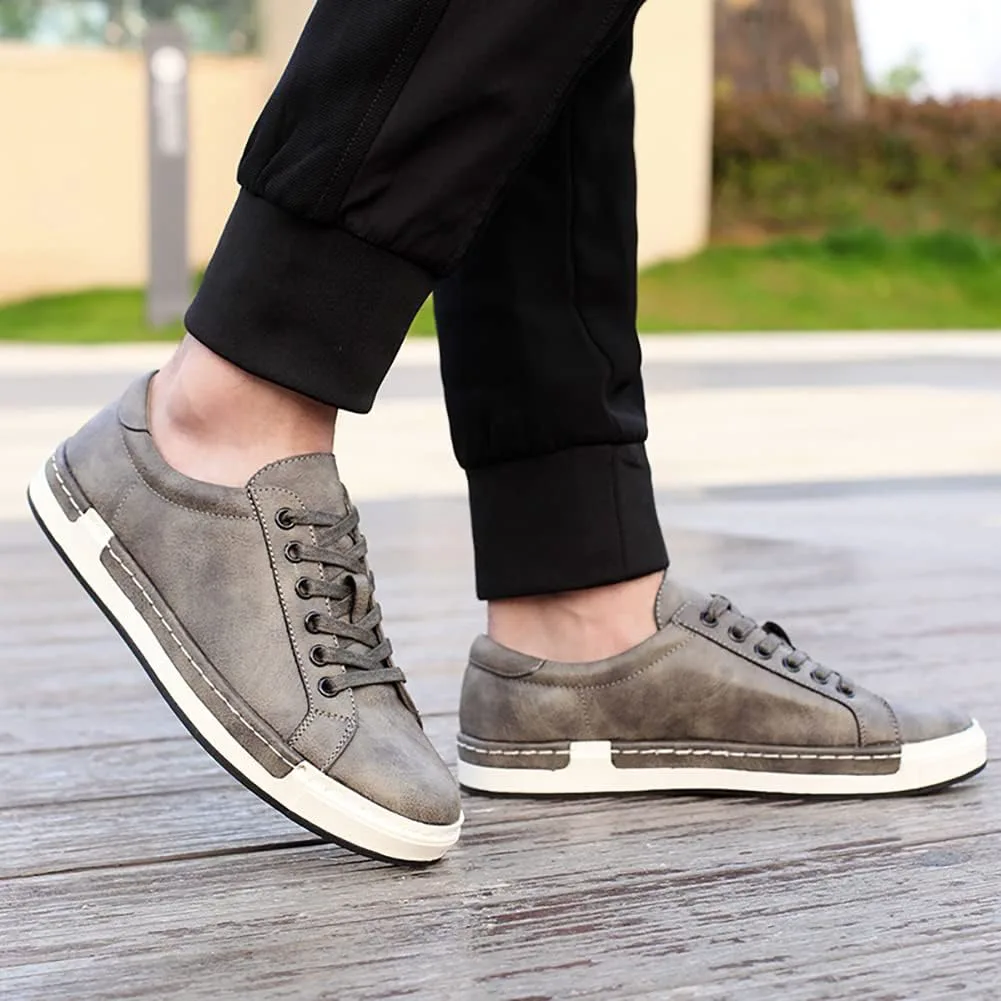 Мужские кожаные повседневные туфли на шнуровке Oxfords, модные, нескользящие, удобные кеды для бизнеса Asifn, серый — фото 2
