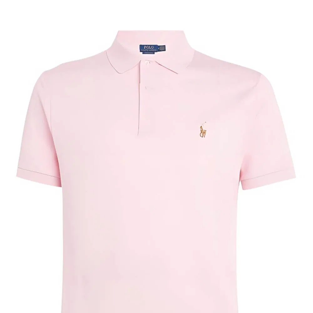 Поло хлопковое с вышивкой логотипа Polo Ralph Lauren розовое — фото 3