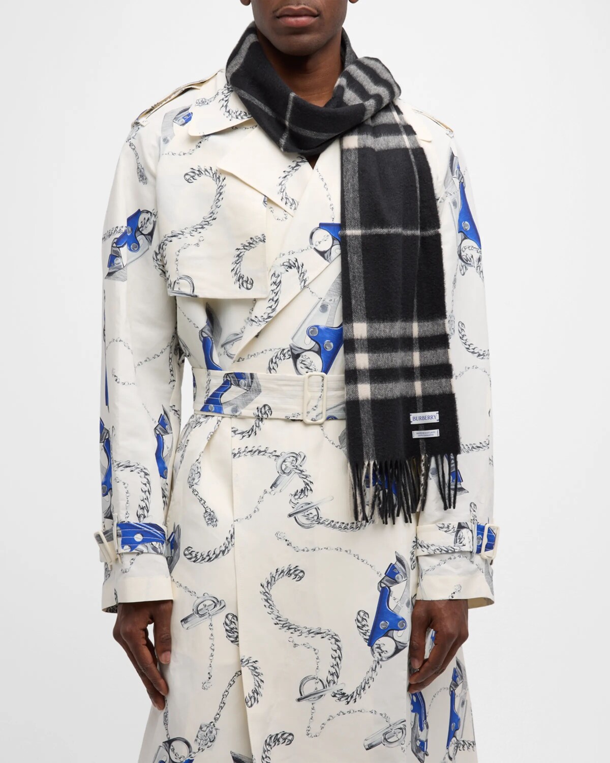 

Мужской кашемировый шарф в гигантскую клетку Burberry, цвет Blackcalico Ip Chk