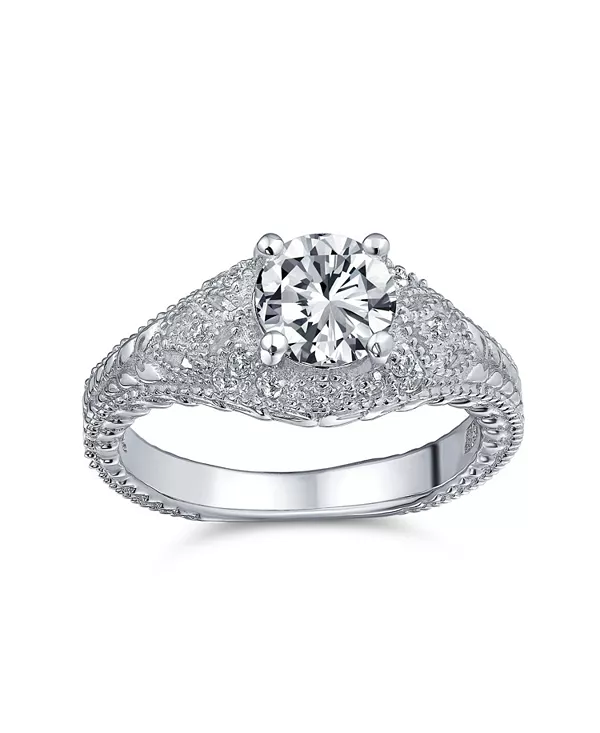 

Кольцо с 2-каратным круглым кубическим цирконием в стиле ар-деко, оправа «милгрейн», паве из стерлингового серебра Bling Jewelry, clear