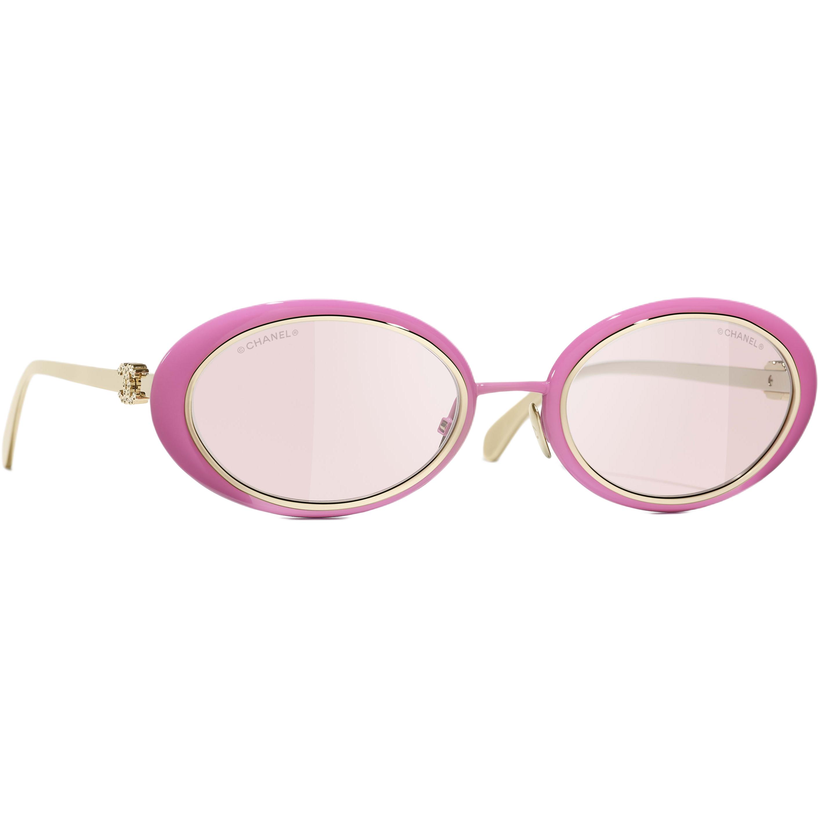 CHANEL Металлические овальные солнцезащитные очки унисекс розовые, Pink — фото 3