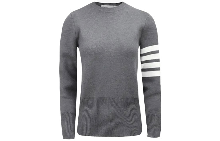 

Вязаный джемпер с круглым вырезом и 4 планками THOM BROWNE, серый