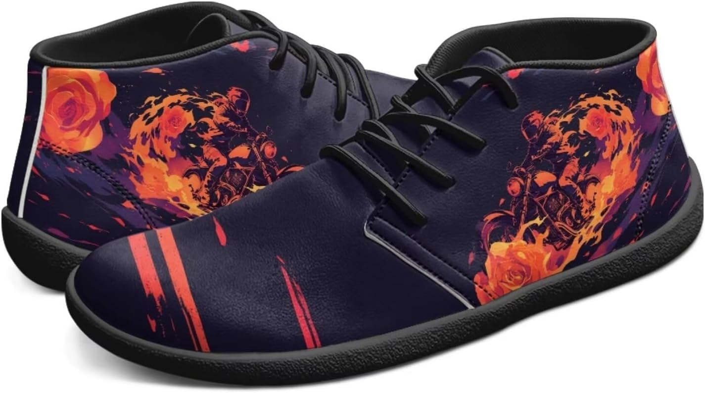 

Мужские босоножки с широким носком, минималистичные кроссовки для бега и кросс-тренинга, с нулевым перепадом, модные кеды, размеры 6-14 Pointodoor, Motorcycle Fire Flame Rose