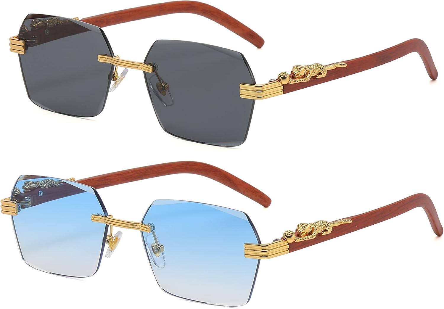 

Безупречные очки. Ретро-солнцезащитные очки без оправы. Роскошные винтажные металлические прямоугольные солнцезащитные очки с тонированными цветными линзами FLAWLESS EYEWEAR, Black-blue