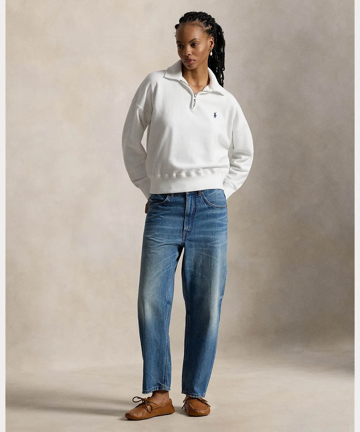 Флисовая куртка четверть-застежка Polo Ralph Lauren, хлопок/полиэстер, белый — фото 3