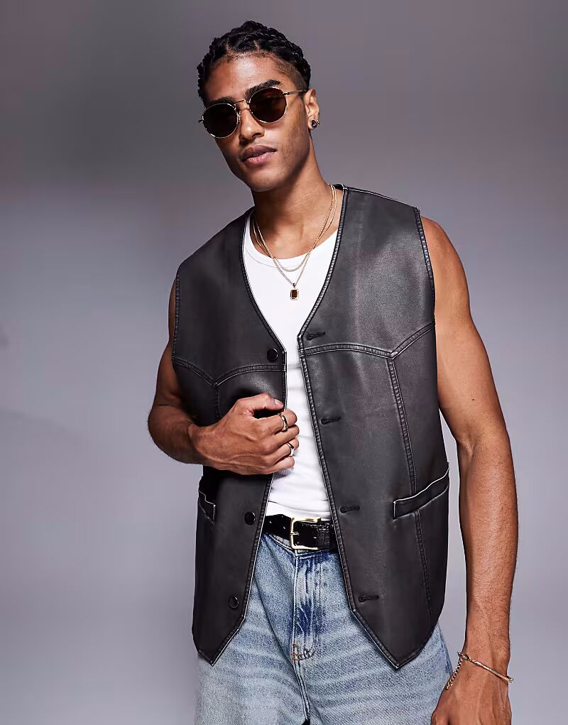 

Жилет из искусственной кожи ASOS DESIGN черного цвета