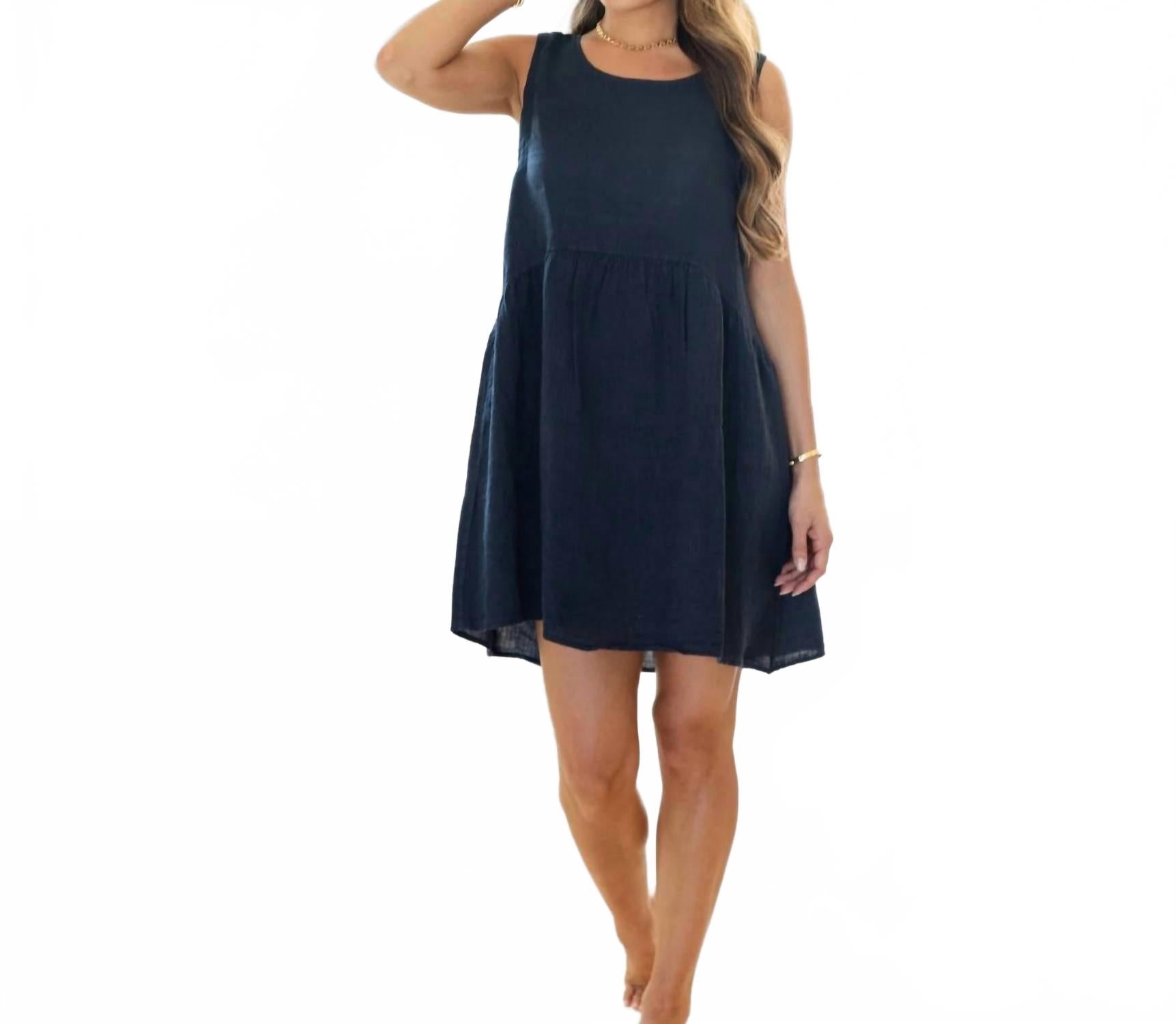 

Splendid Iris Темно-синее льняное мини-платье Babydoll