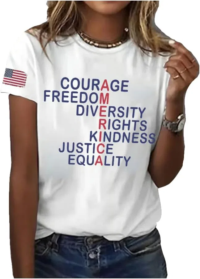 Футболка Courage Freedom Diversity Right Kindness Justice Equality America USA Patriotic Generic, белый