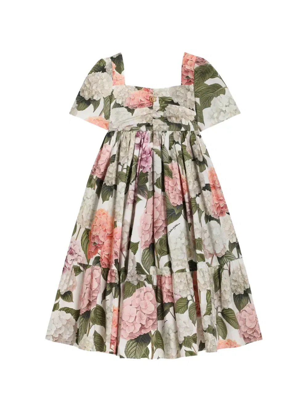 Поплиновое платье с принтом Hydrangea Dolce & Gabbana Kids, белый