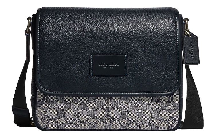 

COACH Кожаная сумка через плечо с текстильными вставками среднего размера мужская полуночно-синяя и серая