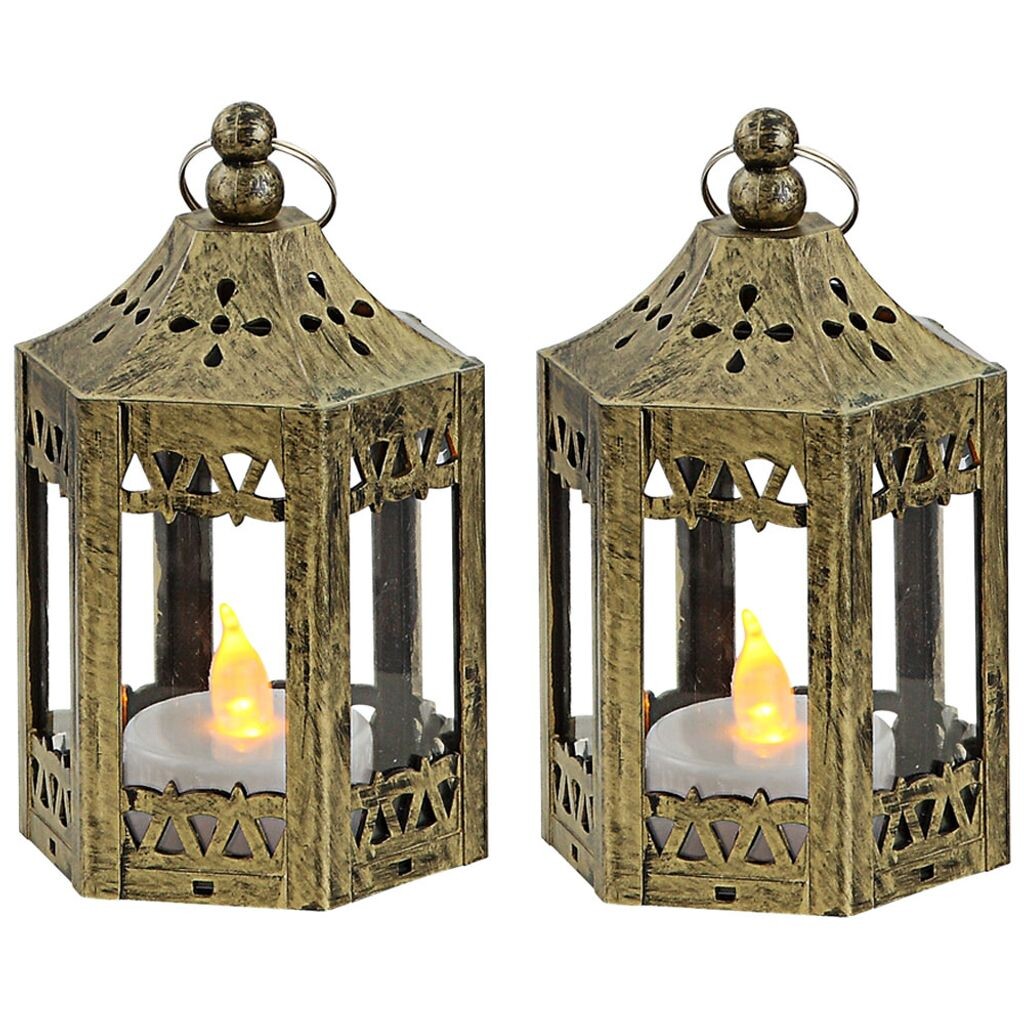 

Светодиодная настольная лампа, фонарь, старое золото, теплый белый, H 11см etc-shop