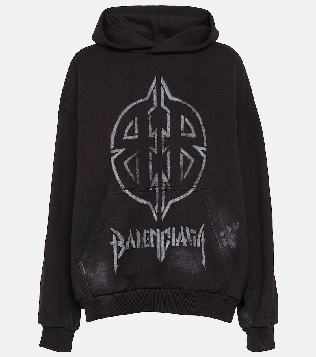 

Худи из хлопкового флиса Metal BB Balenciaga, Washed Black/White