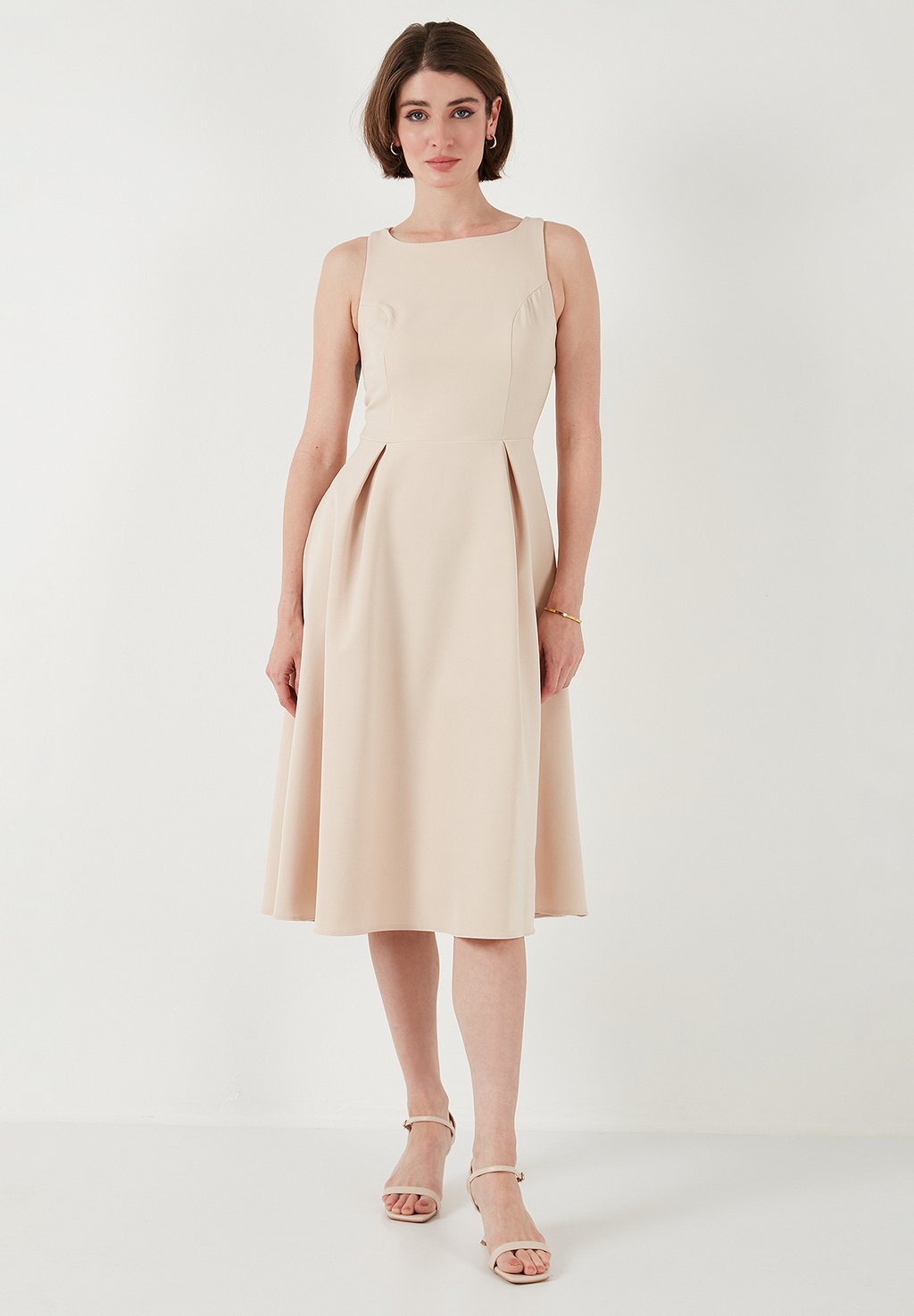 

Повседневное платье CREW NECK PLEATED MIDI LELA, цвет Stone