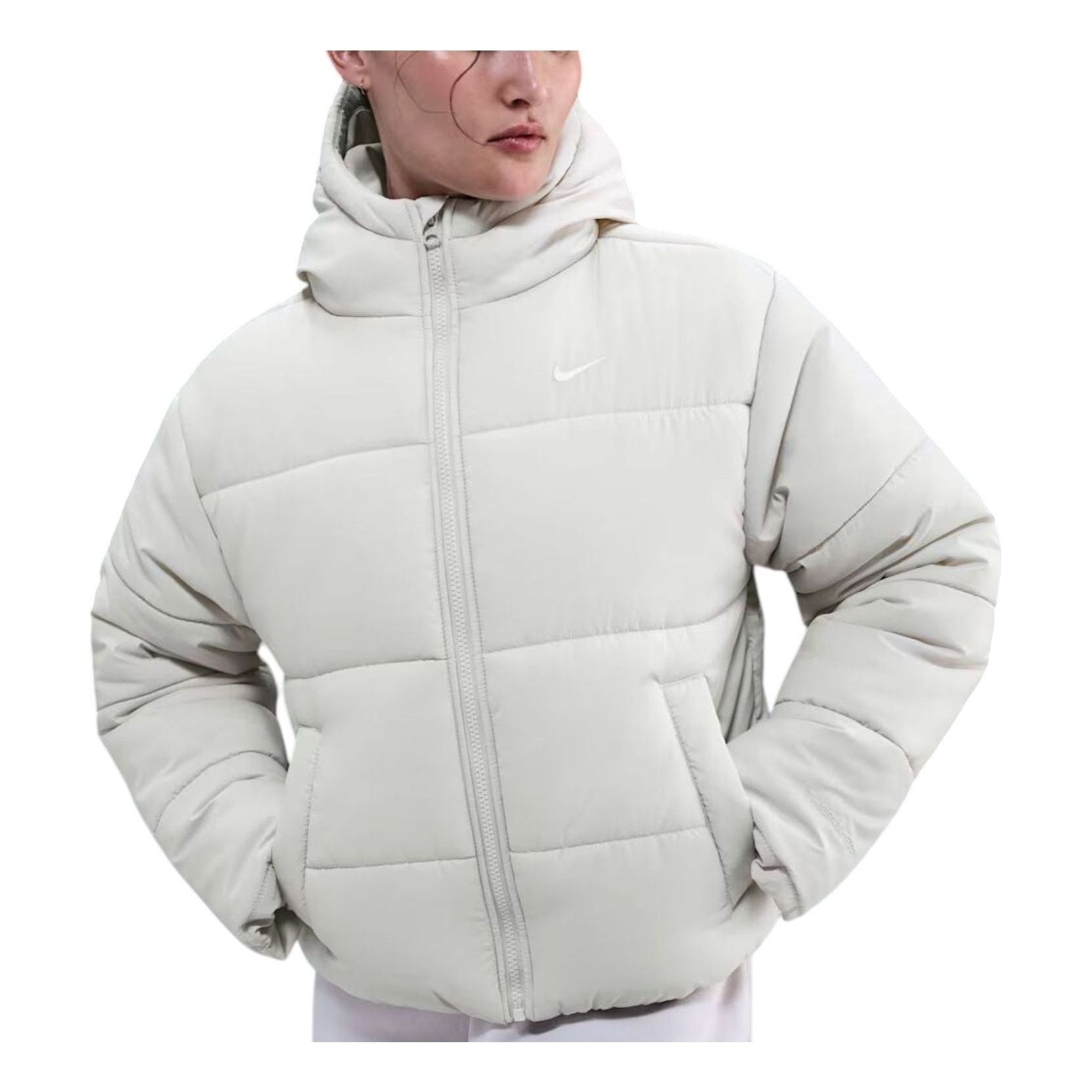 

Куртка (WMNS) Nike Classic Puffer Therma-FIT Loose Hooded Jacket 'Light Bone White'