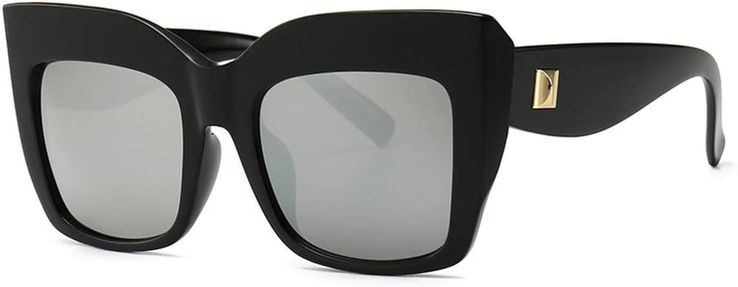 

Роскошные женские солнцезащитные очки большого размера «кошачий глаз», винтажные солнцезащитные очки для женщин с защитой от УФ-излучения UV400 TKKTLLT, Black Silver