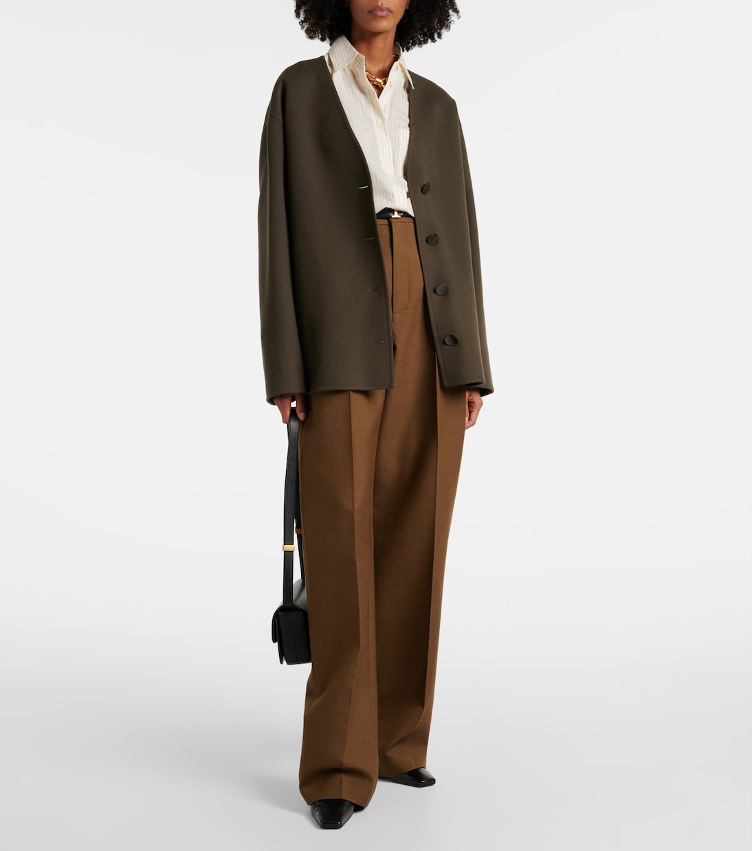 Широкие брюки из шерстяного твила с высокой талией Tod's, Topo — фото 2