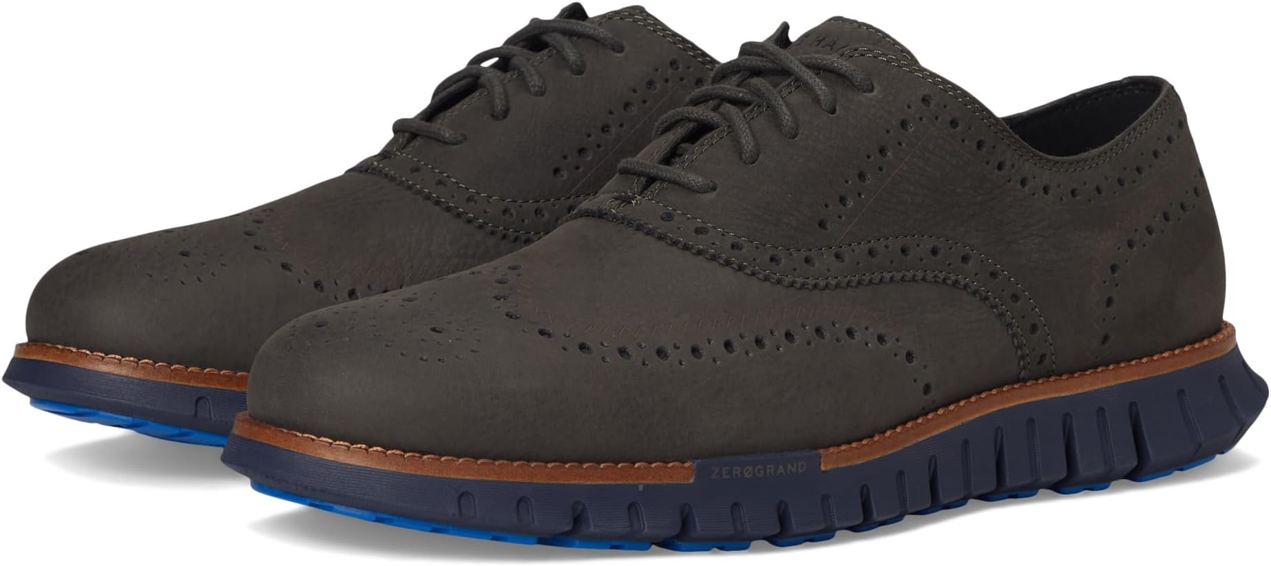 

Оксфорды Cole Haan Men's Zerogrand Remastered Wing Tip Oxford Unlined, Raven Nubuck/Dark Natural/Midnight Moon