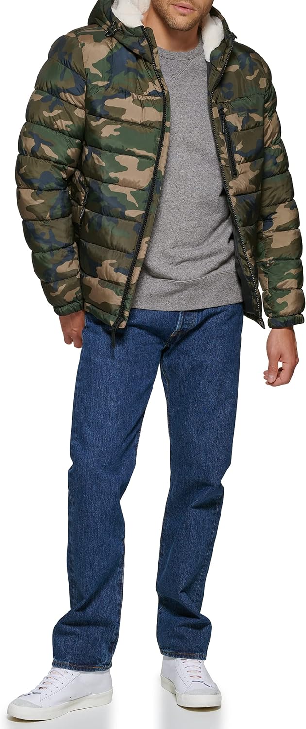 Мужская стеганая куртка Levi's с капюшоном на подкладке из шерпы, Camouflage — фото 3