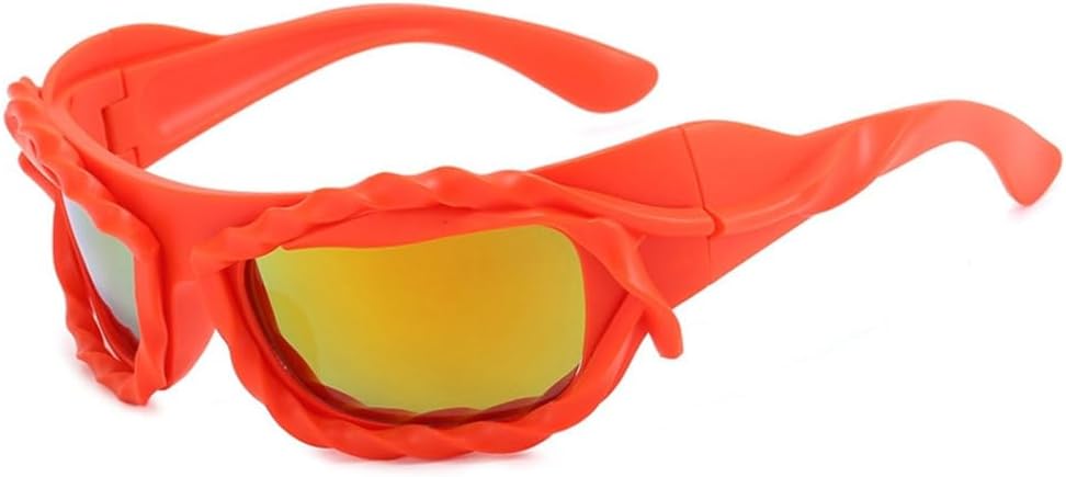 

Уникальные хип-хоп солнцезащитные очки 2027 года для женщин и мужчин, спортивные солнцезащитные очки с витой формой, женские праздничные очки, серебристые ретро-очки MTZJH, Orage Yellow